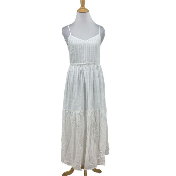 Forever 21 Dress Womens S Small White Textured Woven Tiered Side Zip Lined Maxi - Picture 1 of 16
